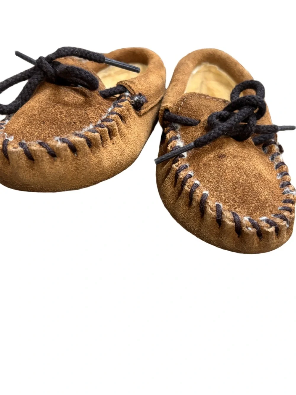 Vintage 80s Suede Minnetonka Moccasin Slippers-Brown-Estimated Kids Size 11